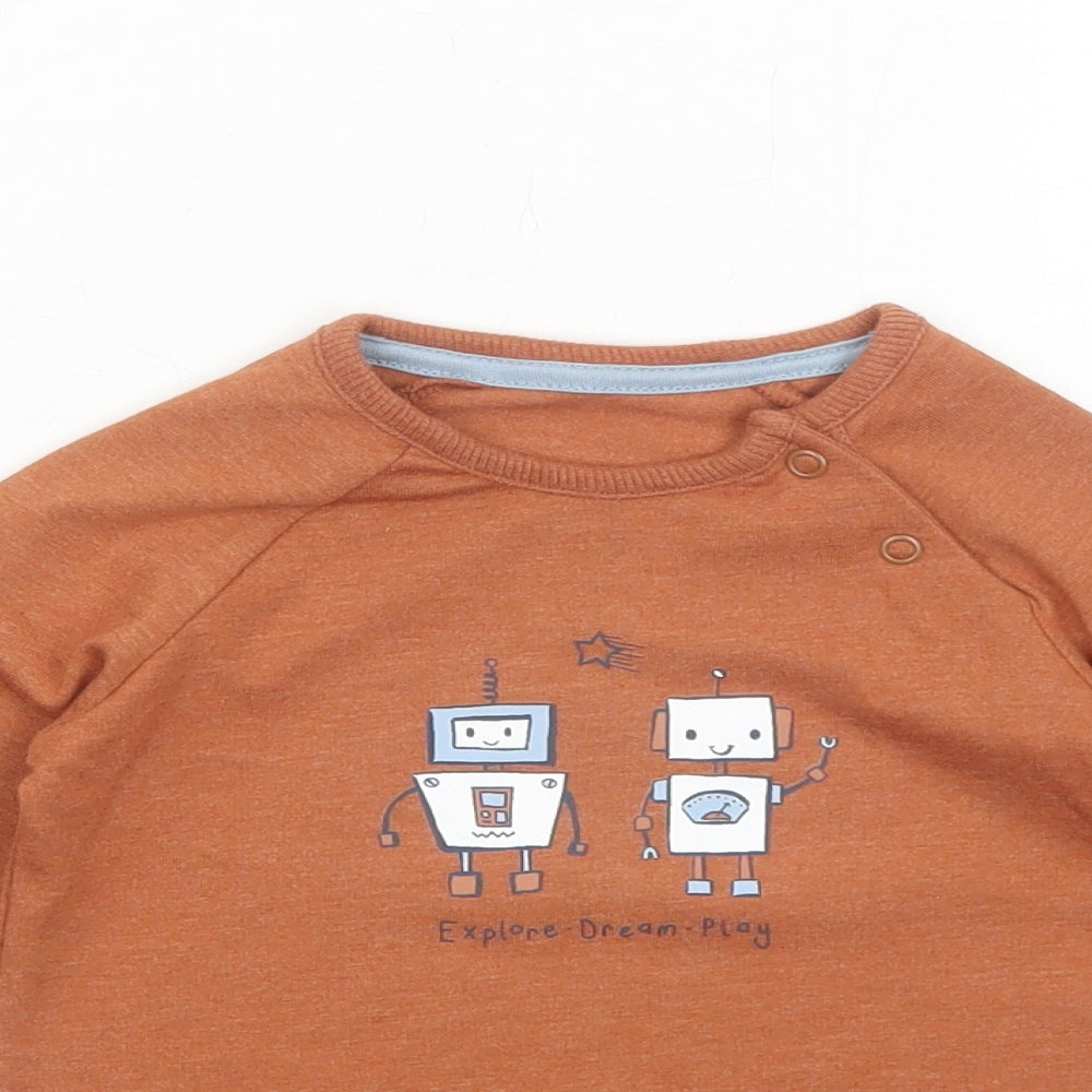 George Boys Orange Cotton Basic T-Shirt Size 9-12 Months Round Neck Snap - Robot