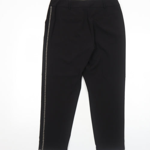 Dorothy Perkins Womens Black Polyester Trousers Size 12 Regular Zip - Side Stripe Detail