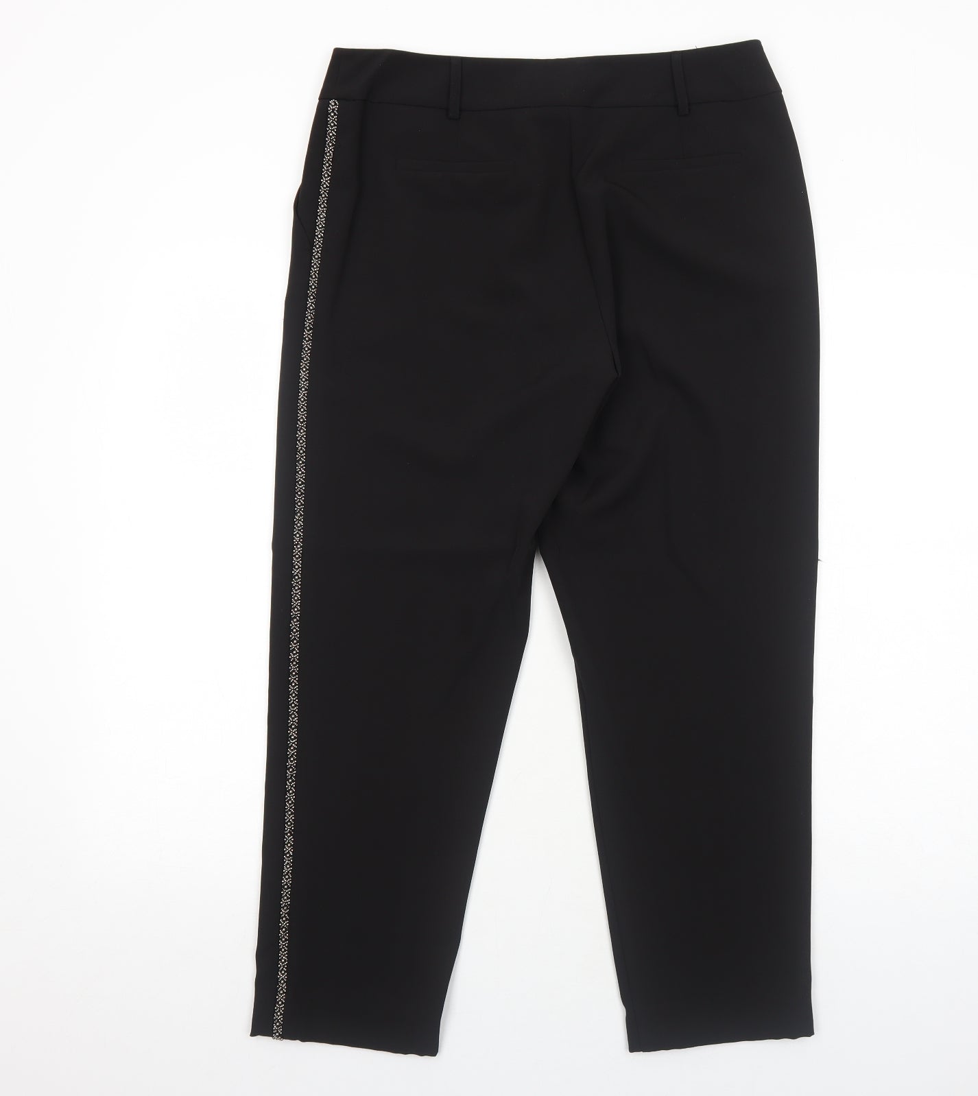 Dorothy Perkins Womens Black Polyester Trousers Size 12 Regular Zip - Side Stripe Detail