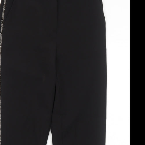 Dorothy Perkins Womens Black Polyester Trousers Size 12 Regular Zip - Side Stripe Detail