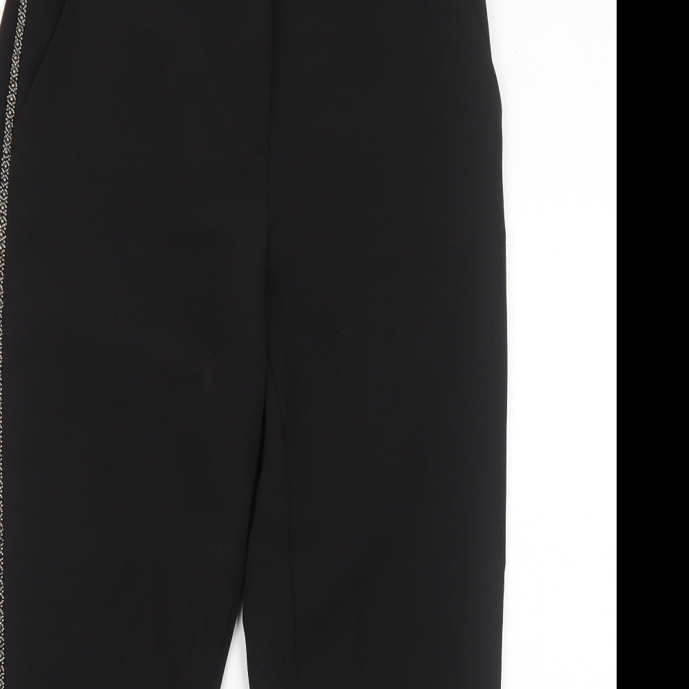 Dorothy Perkins Womens Black Polyester Trousers Size 12 Regular Zip - Side Stripe Detail