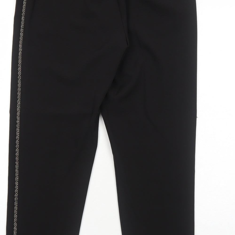 Dorothy Perkins Womens Black Polyester Trousers Size 12 Regular Zip - Side Stripe Detail