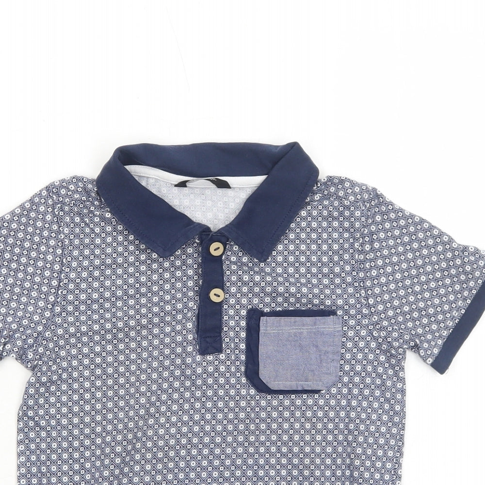 George Boys Blue Geometric Cotton Basic Polo Size 4-5 Years Collared Button