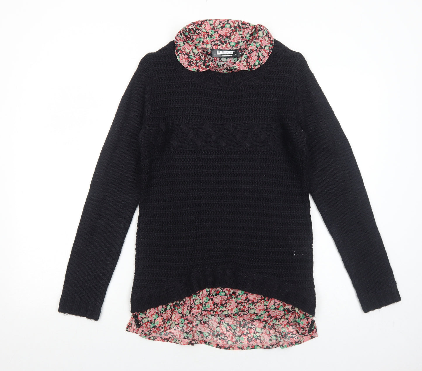 HAO Vogue Leader Womens Black Round Neck Polyester Pullover Jumper Size S