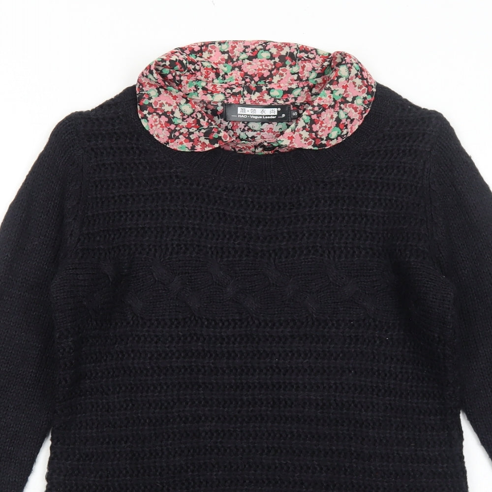 HAO Vogue Leader Womens Black Round Neck Polyester Pullover Jumper Size S