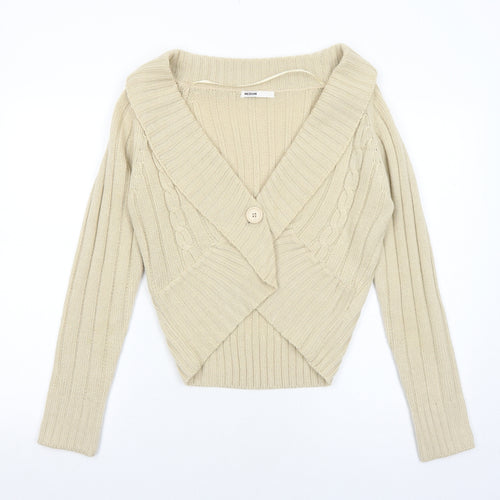 Ethelaustin Womens Beige V-Neck Acrylic Cardigan Jumper Size S