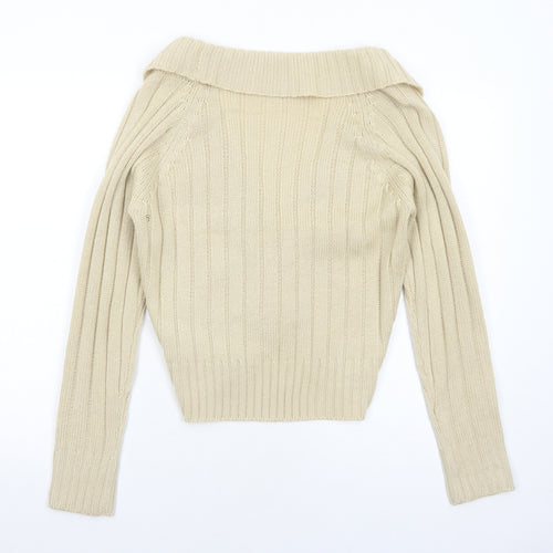 Ethelaustin Womens Beige V-Neck Acrylic Cardigan Jumper Size S