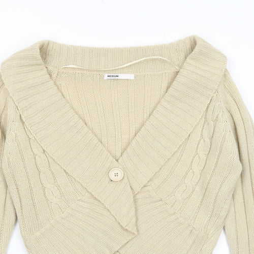 Ethelaustin Womens Beige V-Neck Acrylic Cardigan Jumper Size S
