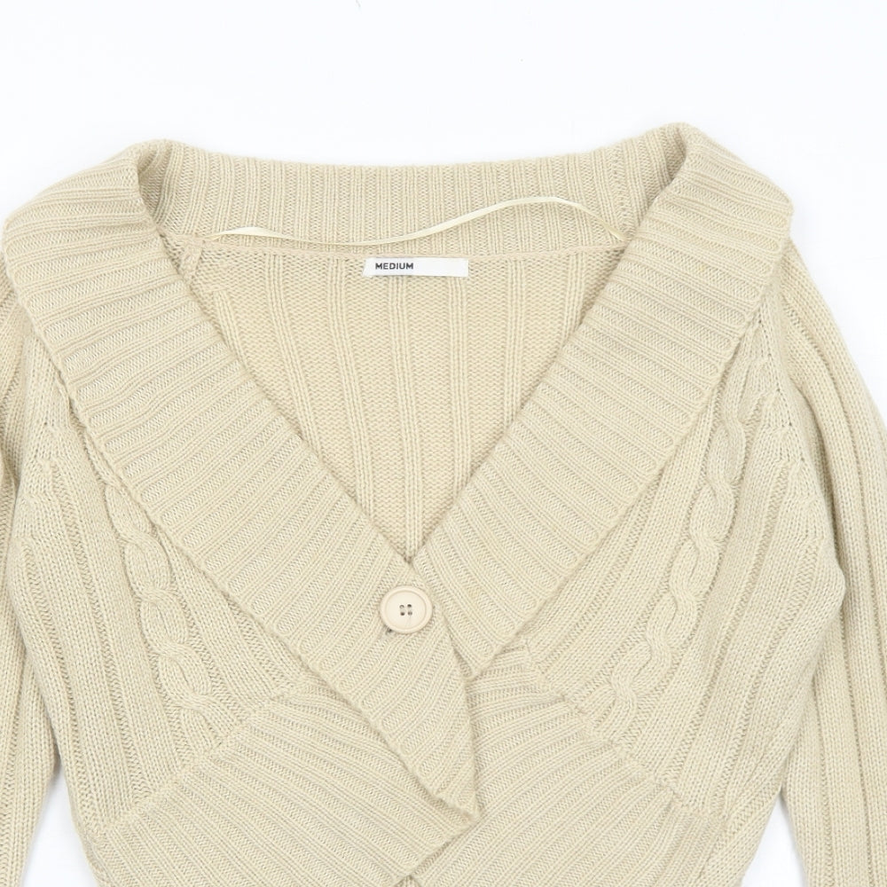 Ethelaustin Womens Beige V-Neck Acrylic Cardigan Jumper Size S