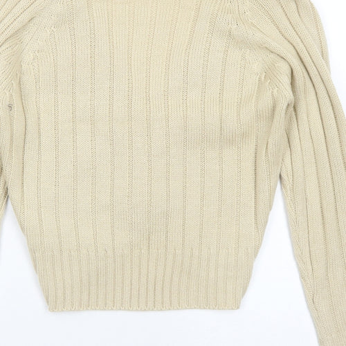 Ethelaustin Womens Beige V-Neck Acrylic Cardigan Jumper Size S