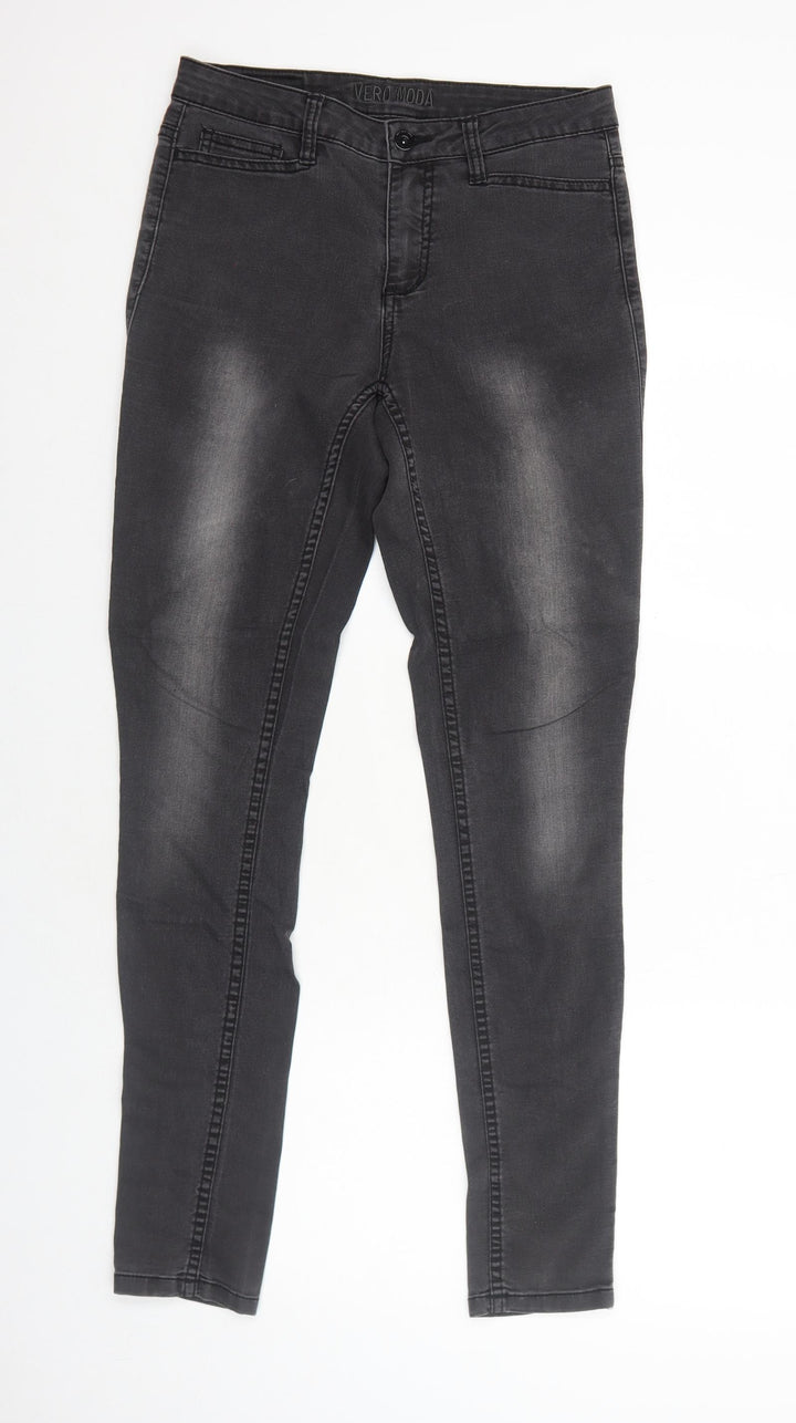 VERO MODA Womens Black Cotton Skinny Jeans Size 10 Regular Zip