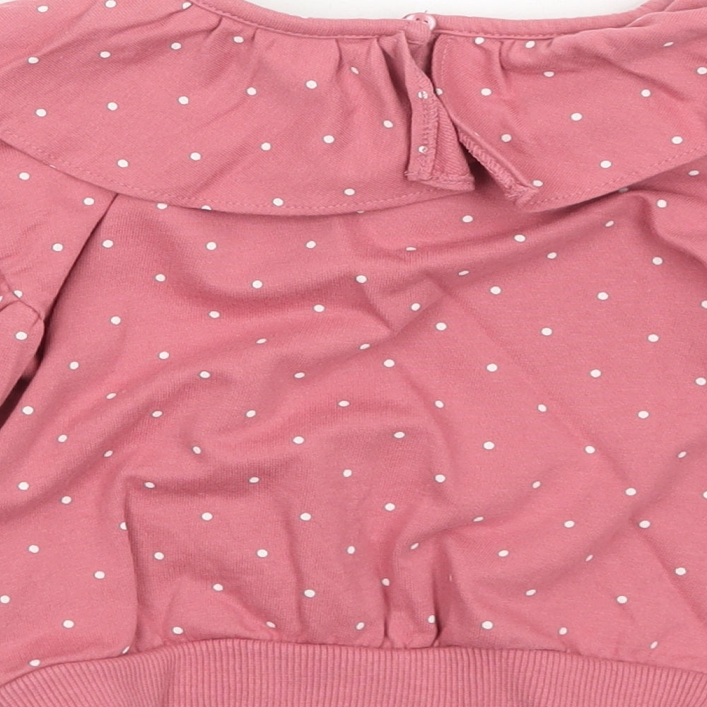NEXT Girls Pink Polka Dot Cotton Basic T-Shirt Size 18-24 Months Round Neck Button