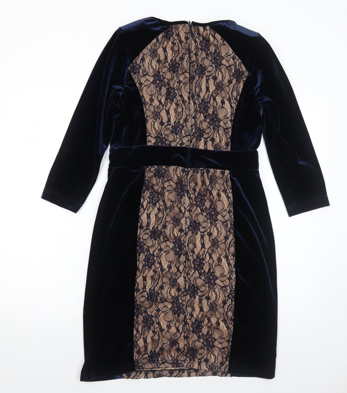 Trinny & Susannah Womens Blue Geometric Polyester Shift Size 12 Round Neck Zip