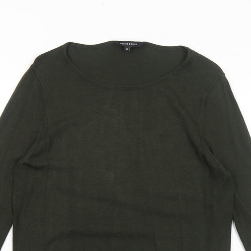 Peacocks Womens Green Round Neck Acrylic Pullover Jumper Size 10