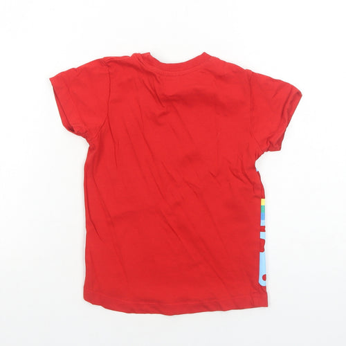 Matalan Boys Red Cotton Basic T-Shirt Size 3-4 Years Round Neck Pullover - Vehicles Print