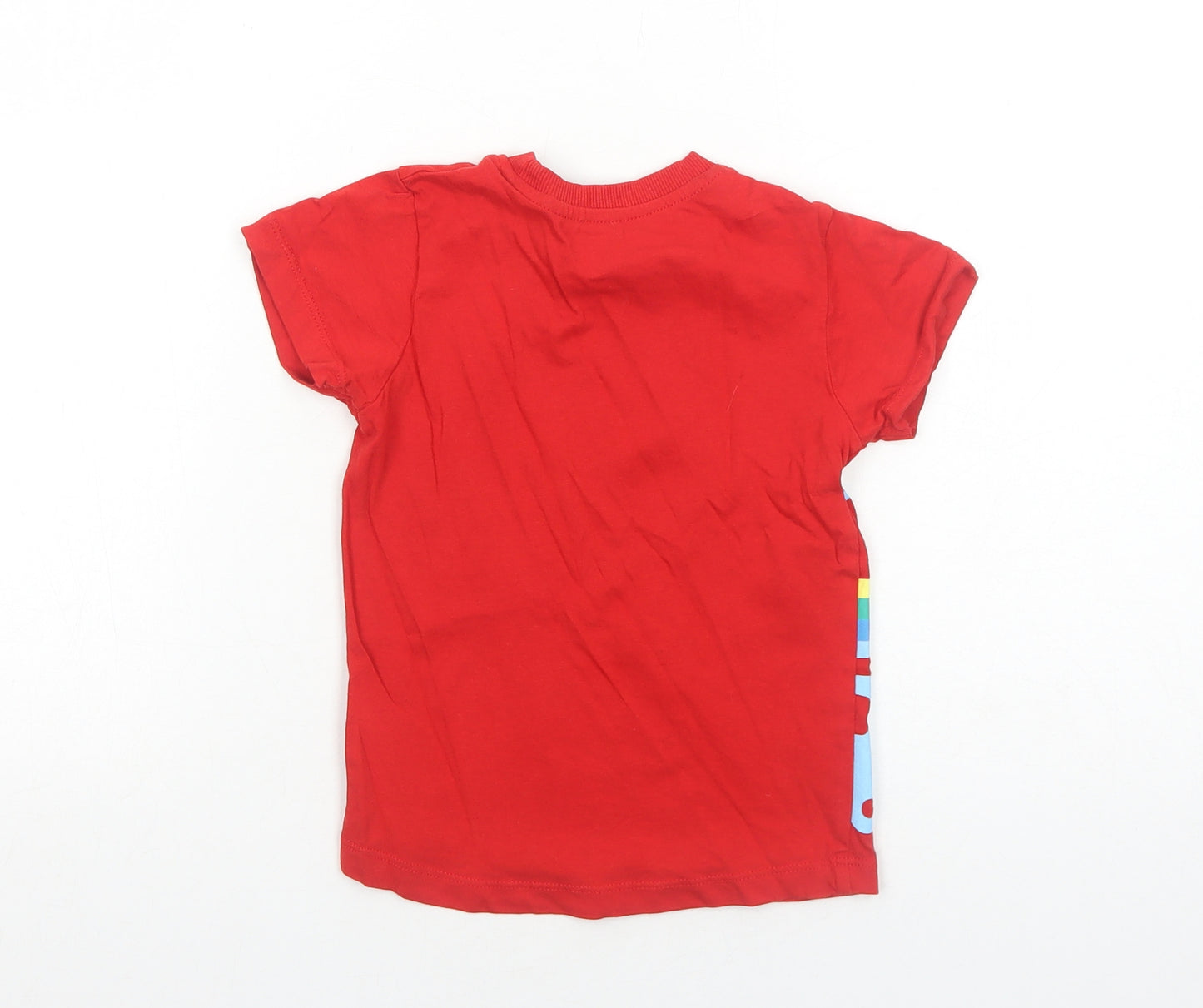 Matalan Boys Red Cotton Basic T-Shirt Size 3-4 Years Round Neck Pullover - Vehicles Print