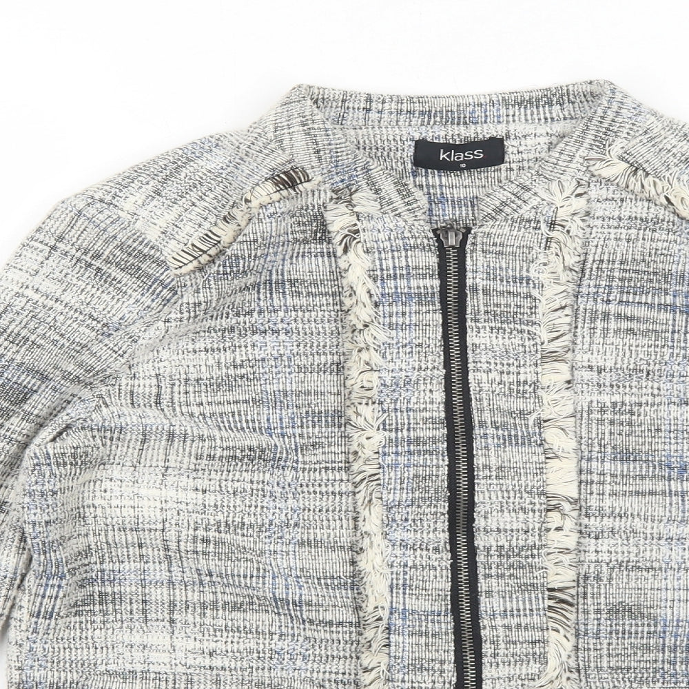 Klass Womens White Jacket Blazer Size 10 Zip - Fringe Detail