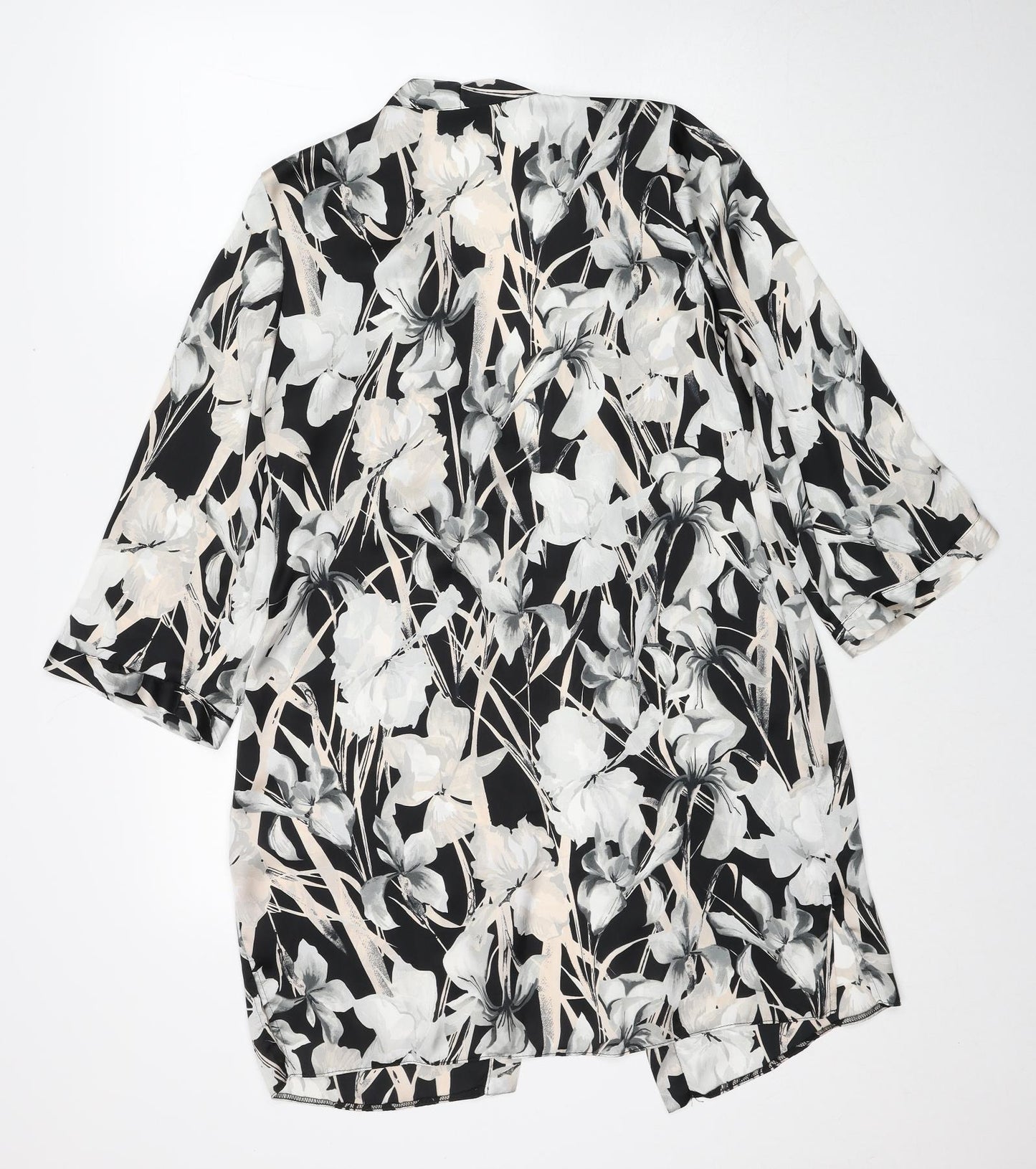 Wallis Womens Black Floral Polyester Kimono Blouse Size S V-Neck