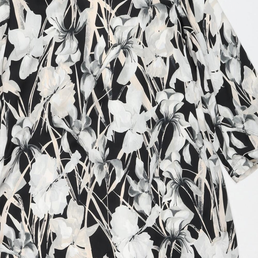 Wallis Womens Black Floral Polyester Kimono Blouse Size S V-Neck