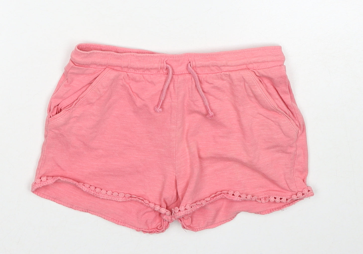 F&F Girls Pink Cotton Sweat Shorts Size 5-6 Years Regular Drawstring - Lace Detail