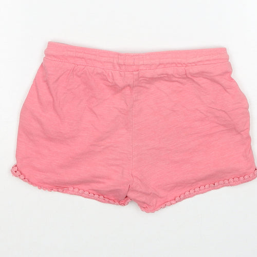 F&F Girls Pink Cotton Sweat Shorts Size 5-6 Years Regular Drawstring - Lace Detail