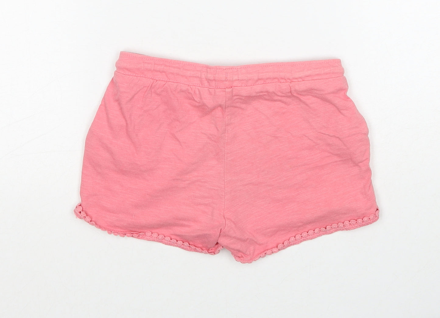 F&F Girls Pink Cotton Sweat Shorts Size 5-6 Years Regular Drawstring - Lace Detail