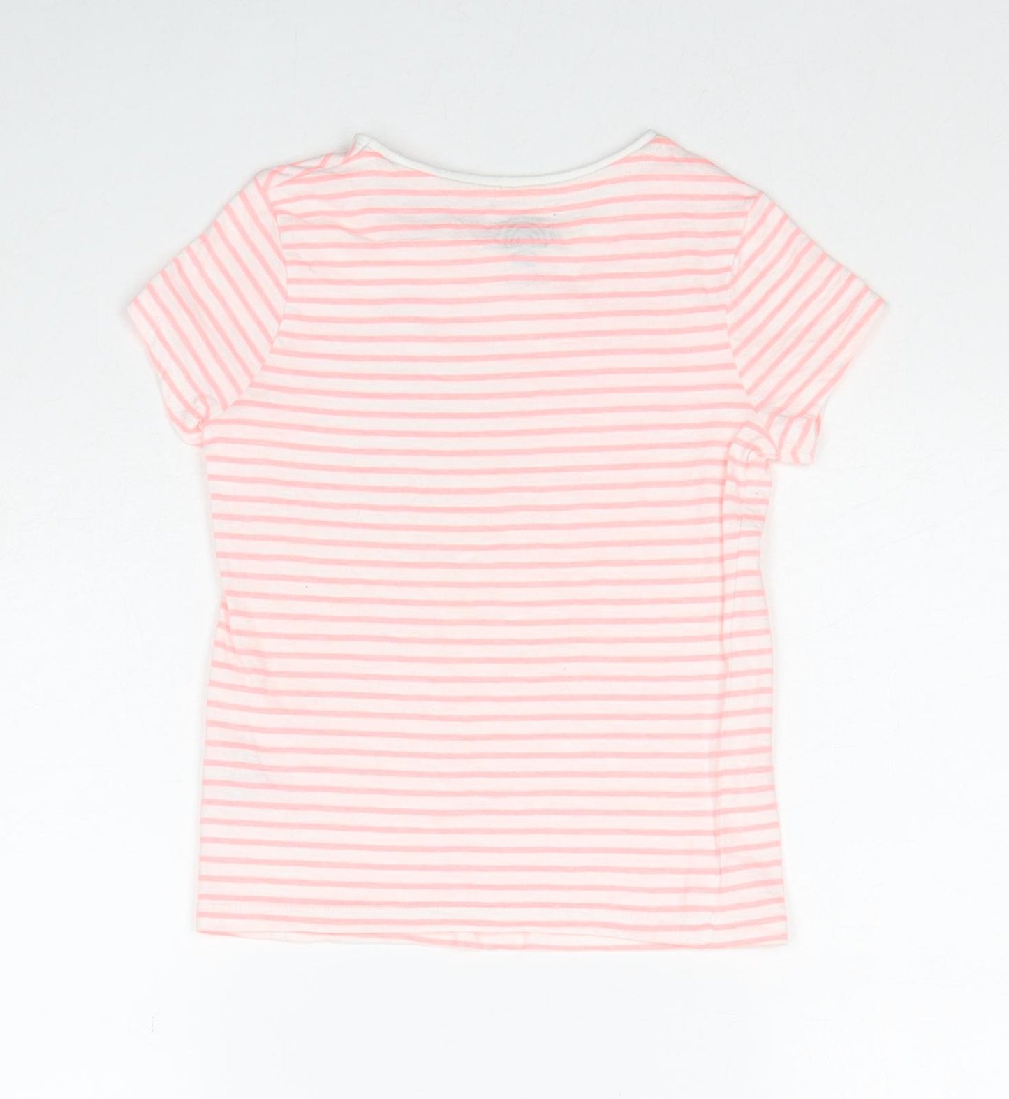 F&F Girls Pink Striped Cotton Basic T-Shirt Size 6-7 Years Round Neck Pullover - Flamingo
