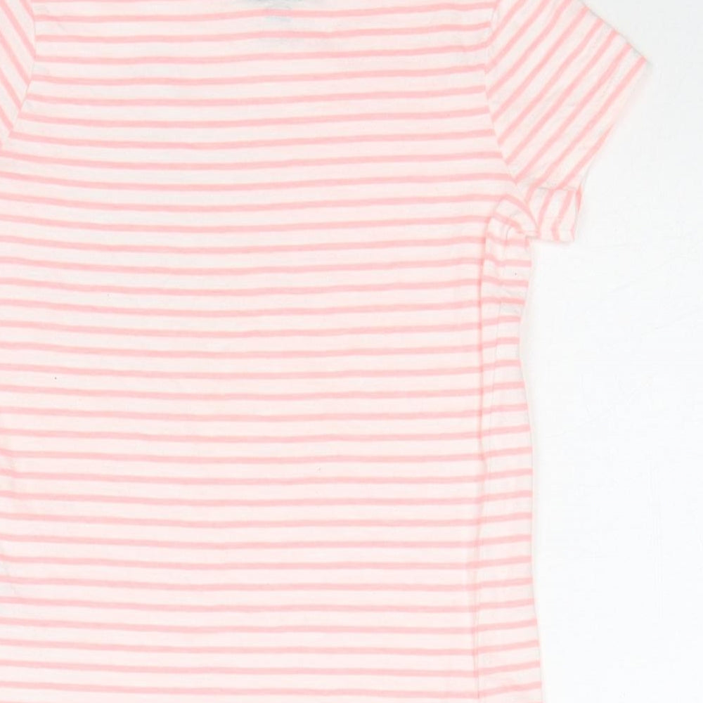 F&F Girls Pink Striped Cotton Basic T-Shirt Size 6-7 Years Round Neck Pullover - Flamingo