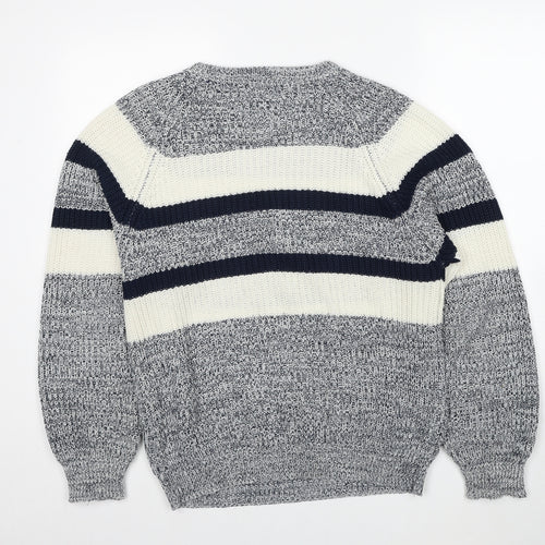 Gratis Mens Grey Round Neck Striped Acrylic Pullover Jumper Size S Long Sleeve