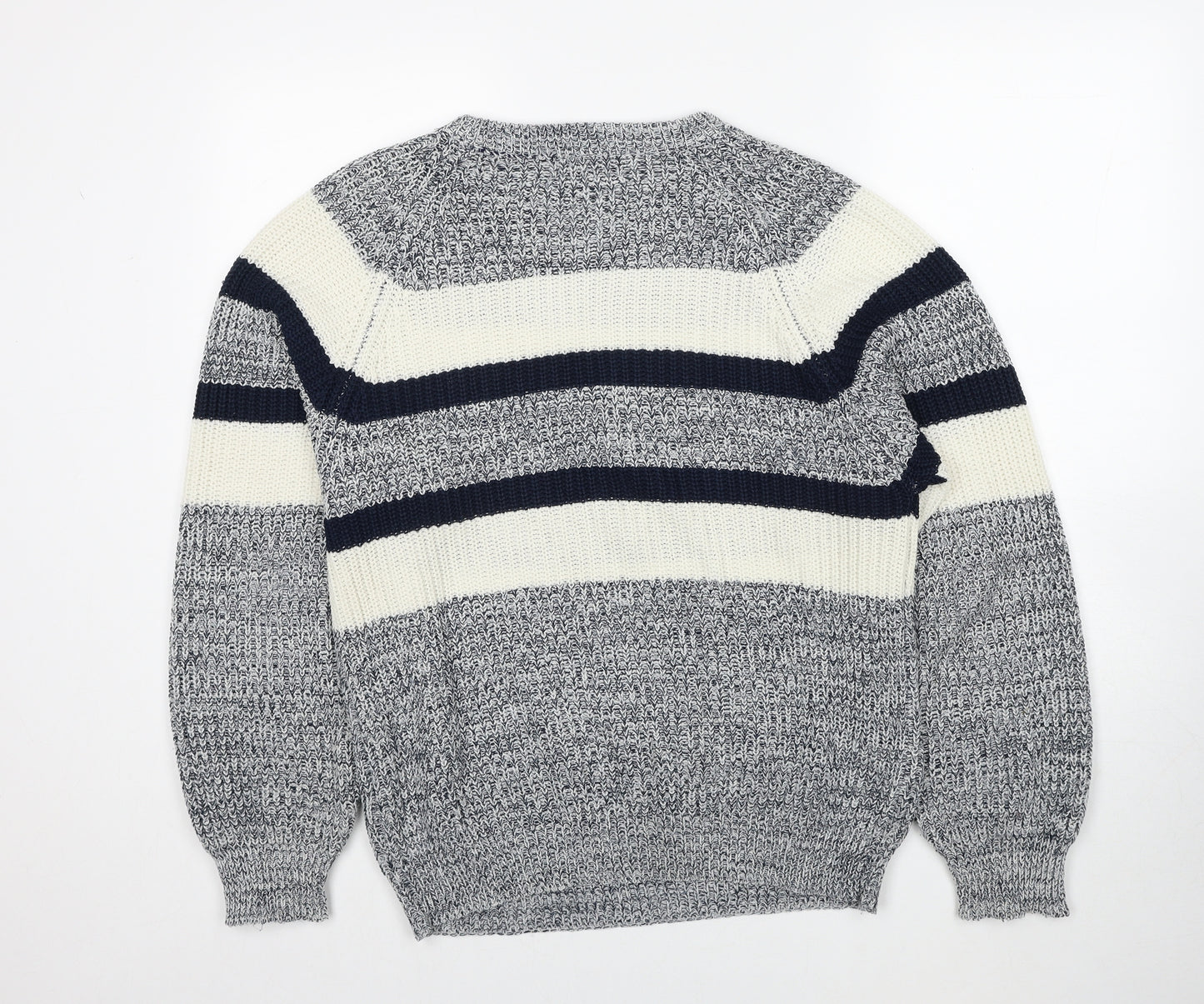 Gratis Mens Grey Round Neck Striped Acrylic Pullover Jumper Size S Long Sleeve