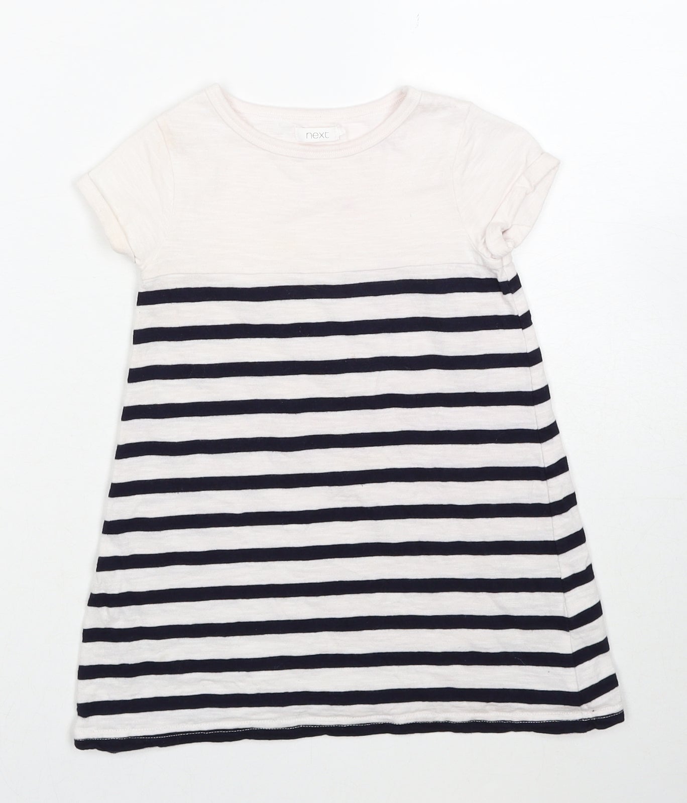 NEXT Girls White Striped Cotton T-Shirt Dress Size 4 Years Round Neck Pullover