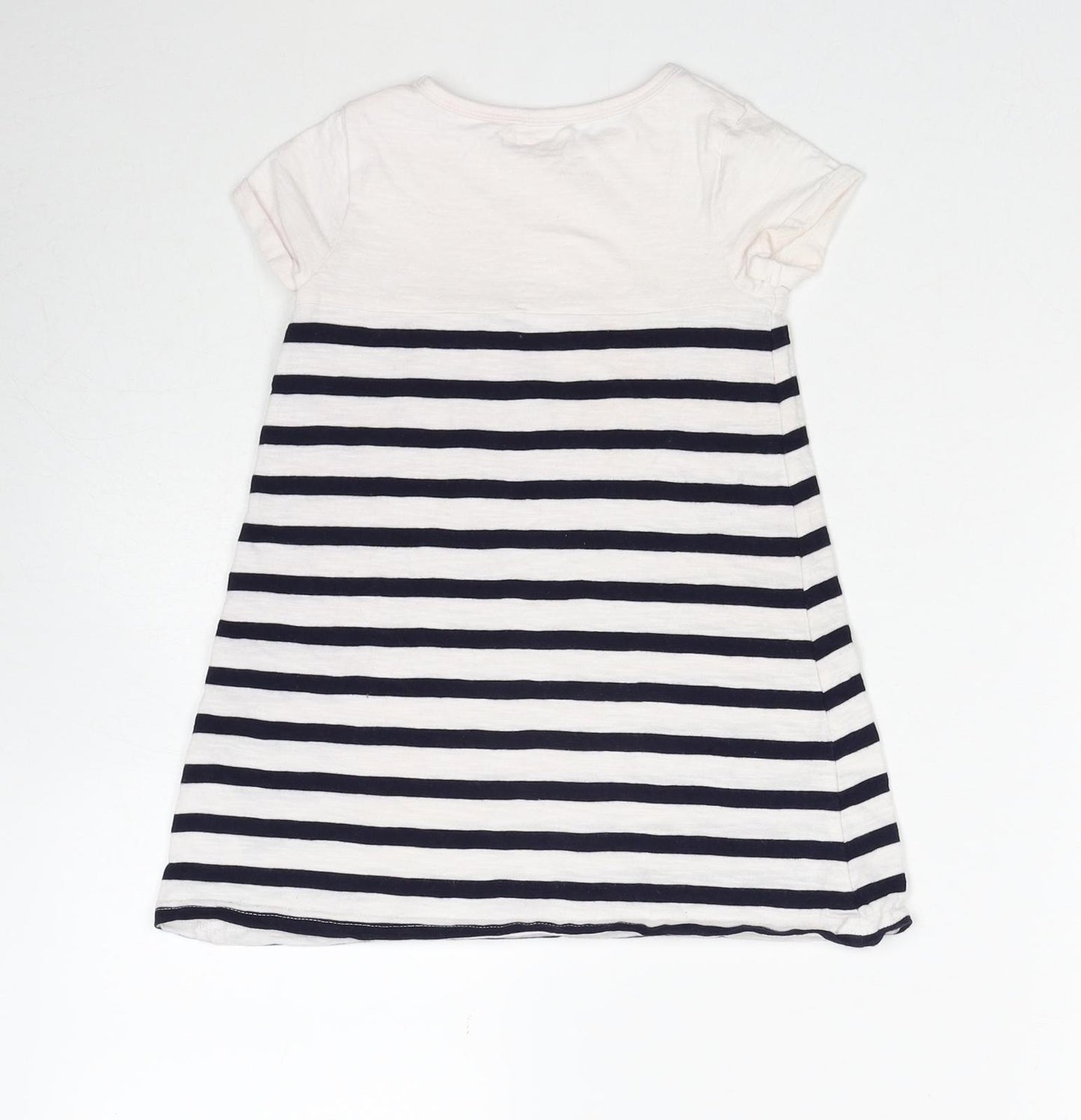 NEXT Girls White Striped Cotton T-Shirt Dress Size 4 Years Round Neck Pullover