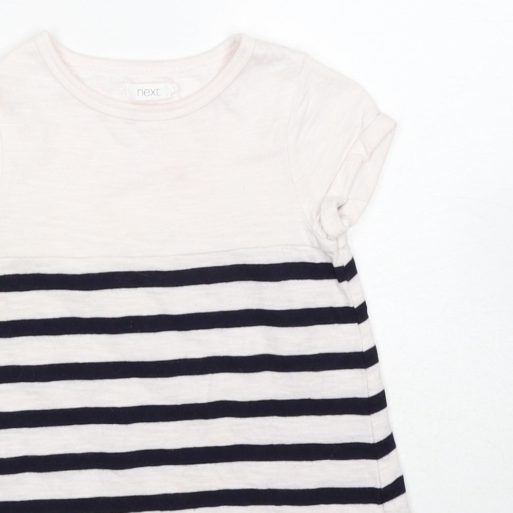 NEXT Girls White Striped Cotton T-Shirt Dress Size 4 Years Round Neck Pullover