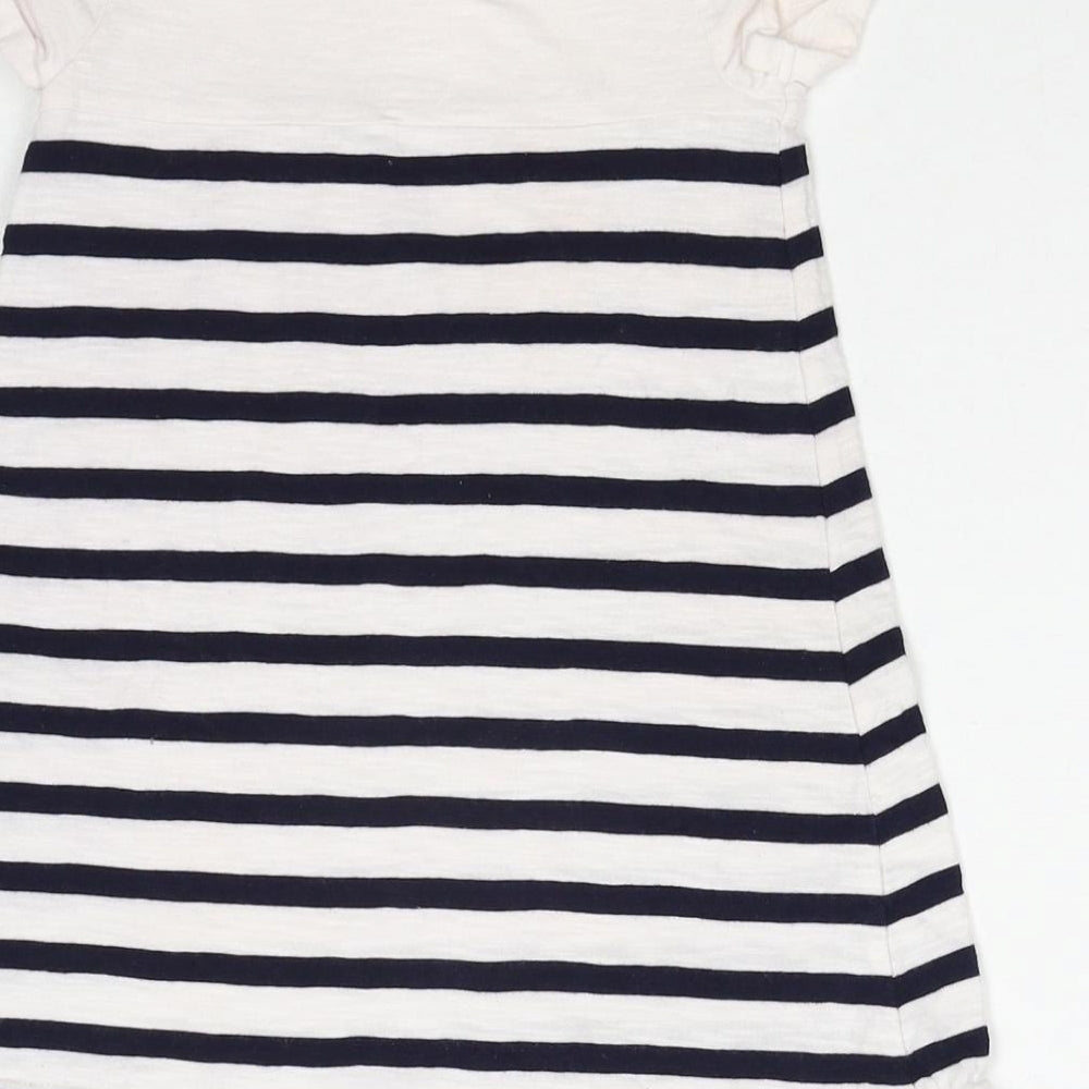 NEXT Girls White Striped Cotton T-Shirt Dress Size 4 Years Round Neck Pullover