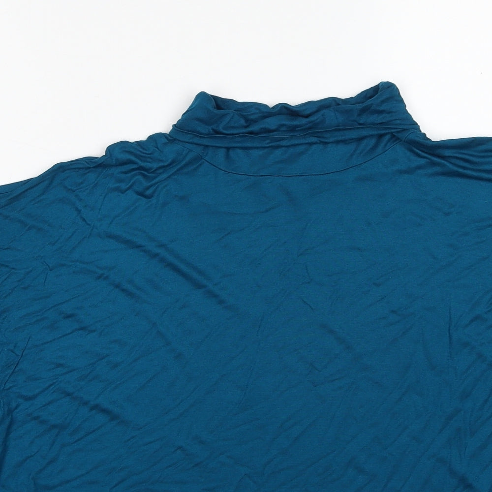 Marks and Spencer Womens Blue Viscose Basic Blouse Size 16 Roll Neck