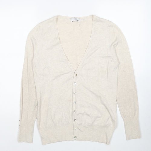 Yessica Womens Beige V-Neck Viscose Cardigan Jumper Size L