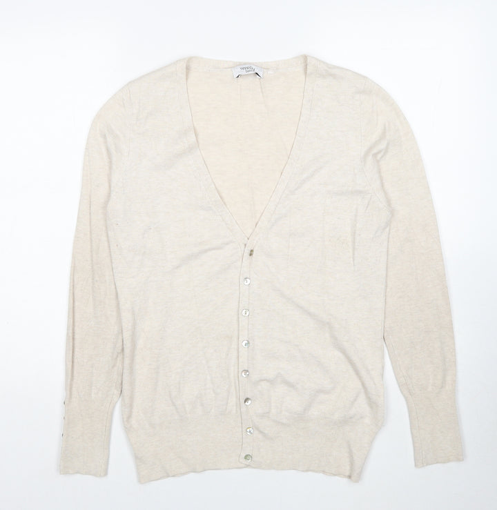 Yessica Womens Beige V-Neck Viscose Cardigan Jumper Size L