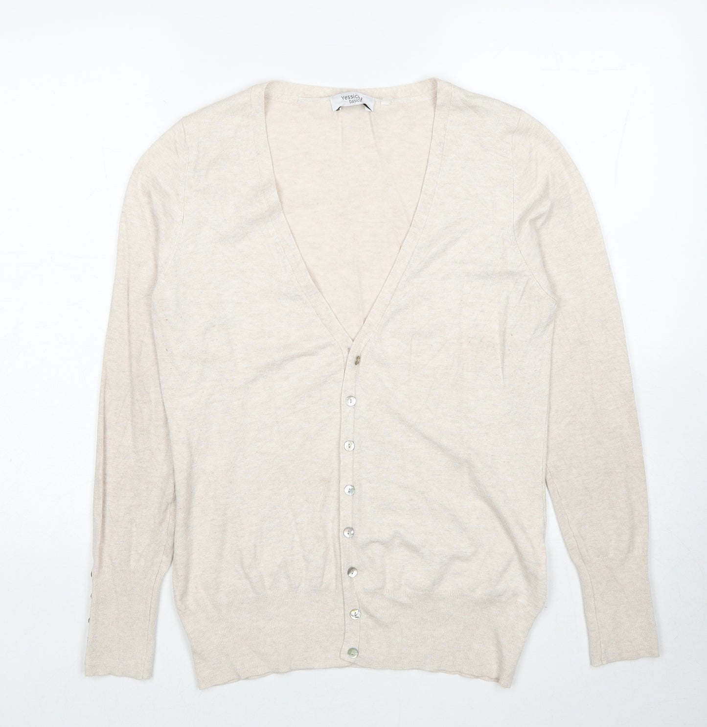 Yessica Womens Beige V-Neck Viscose Cardigan Jumper Size L