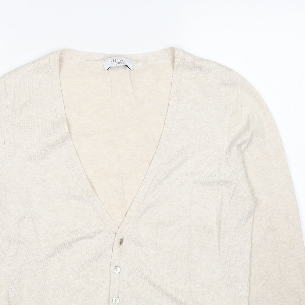 Yessica Womens Beige V-Neck Viscose Cardigan Jumper Size L