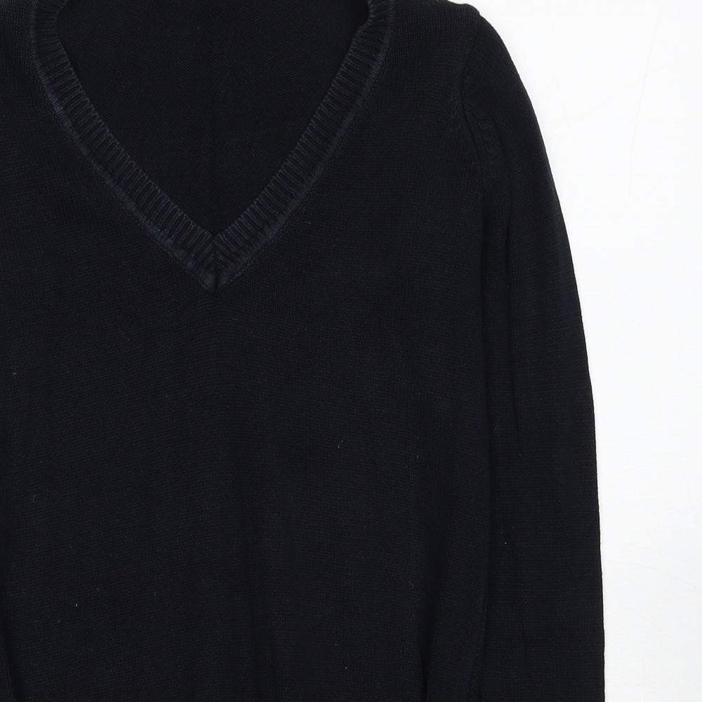 Zara Womens Black V-Neck Cotton Pullover Jumper Size M