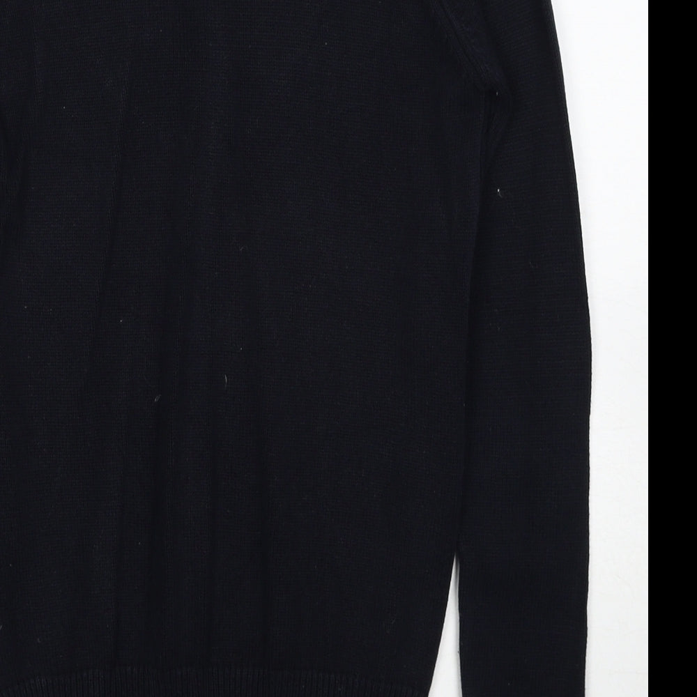 Zara Womens Black V-Neck Cotton Pullover Jumper Size M