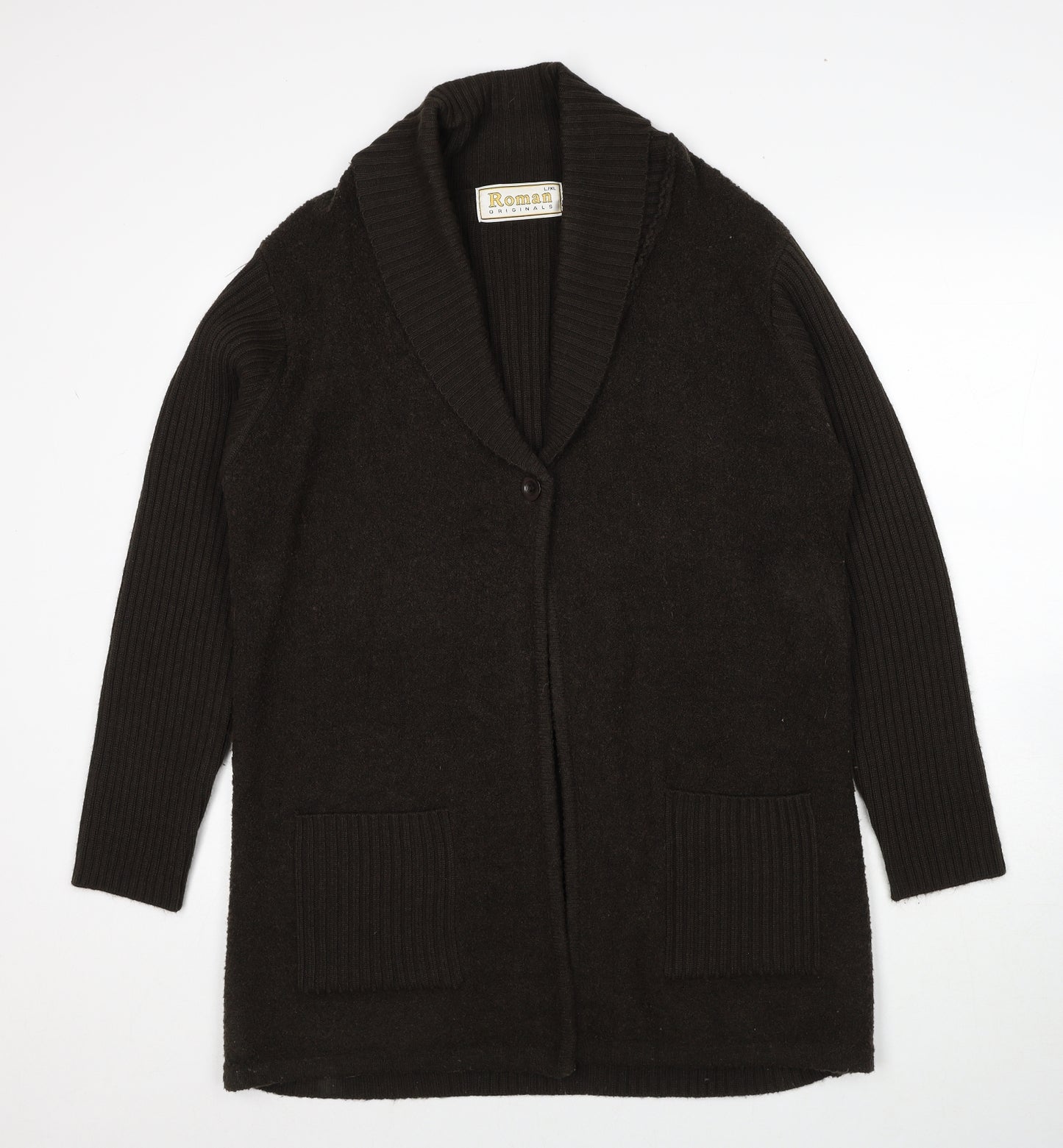 Roman Womens Brown Collared Polyester Cardigan Jumper Size L