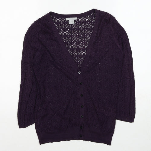 H&M Womens Purple V-Neck Cotton Cardigan Jumper Size M