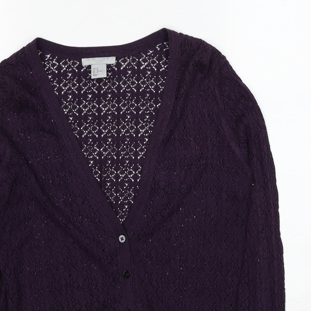 H&M Womens Purple V-Neck Cotton Cardigan Jumper Size M
