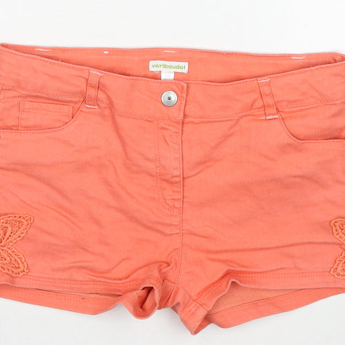 Vertbaudet Girls Orange Cotton Boyfriend Shorts Size 12 Years Regular Zip - Crochet Detail
