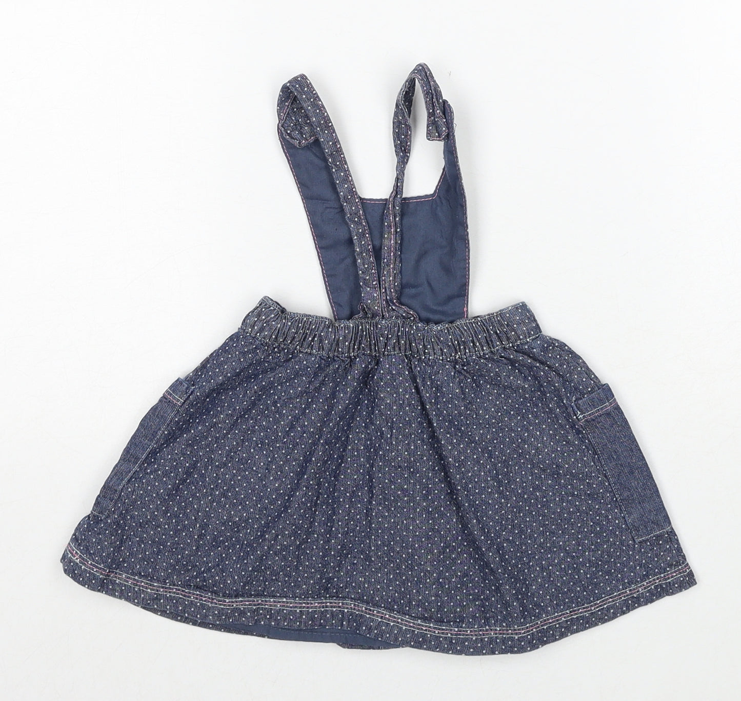 Nutmeg Girls Blue Polka Dot Cotton Pinafore/Dungaree Dress Size 3-6 Months Square Neck Button