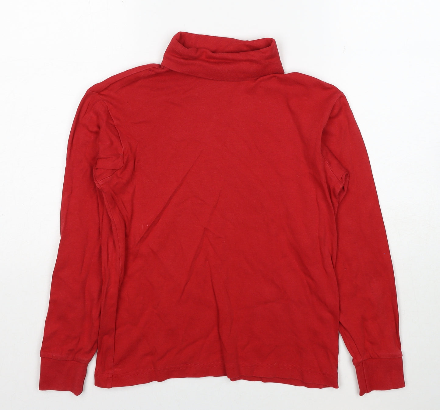 Lands' End Girls Red Cotton Basic T-Shirt Size 10-11 Years Roll Neck Pullover