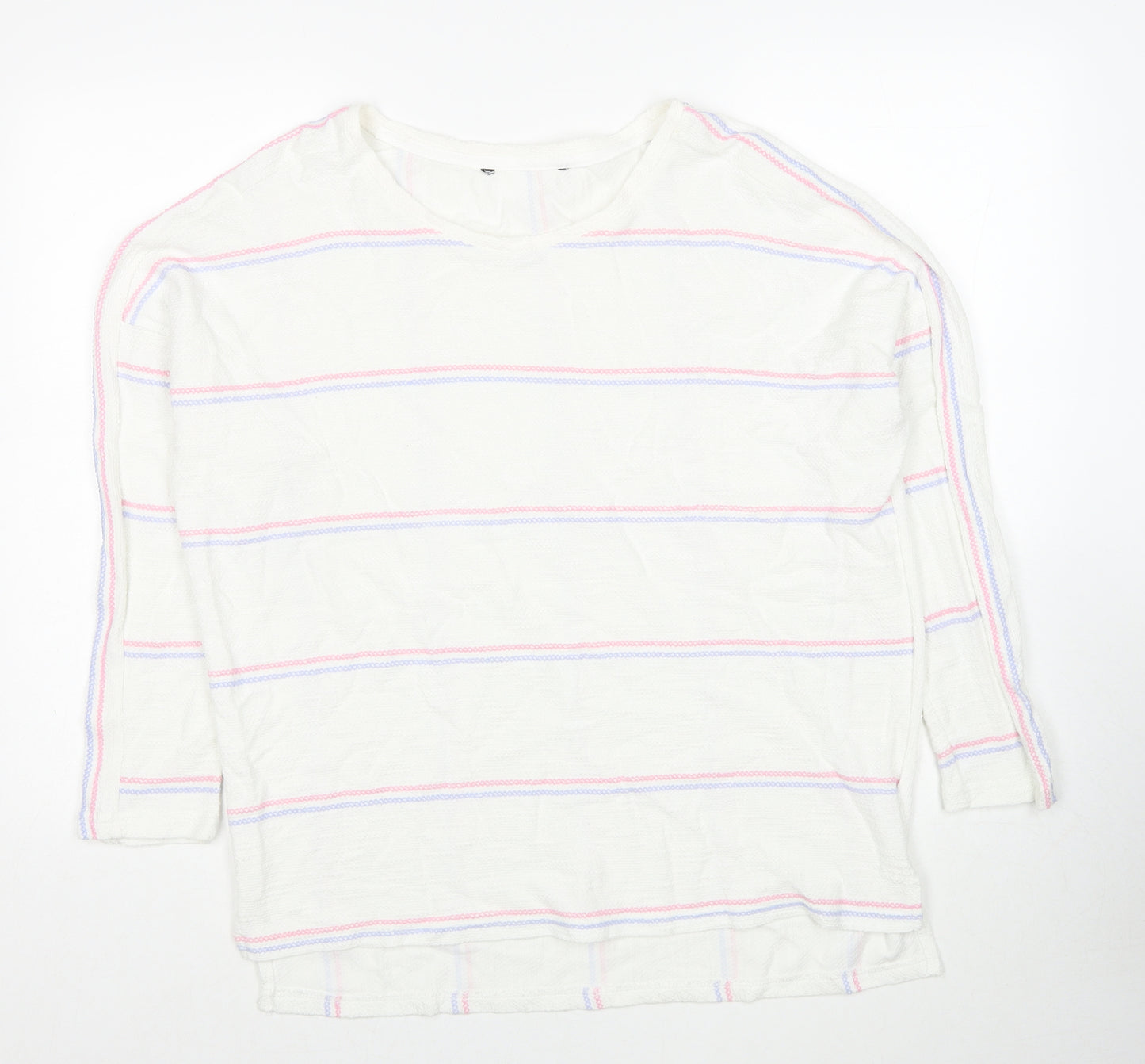 Preworn Womens White Boat Neck Striped Cotton Pullover Jumper Size 16