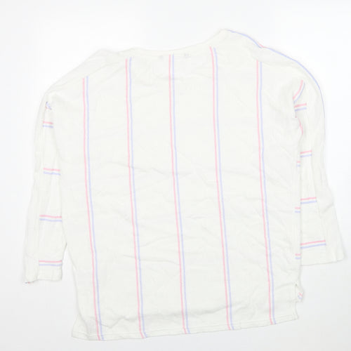 Preworn Womens White Boat Neck Striped Cotton Pullover Jumper Size 16