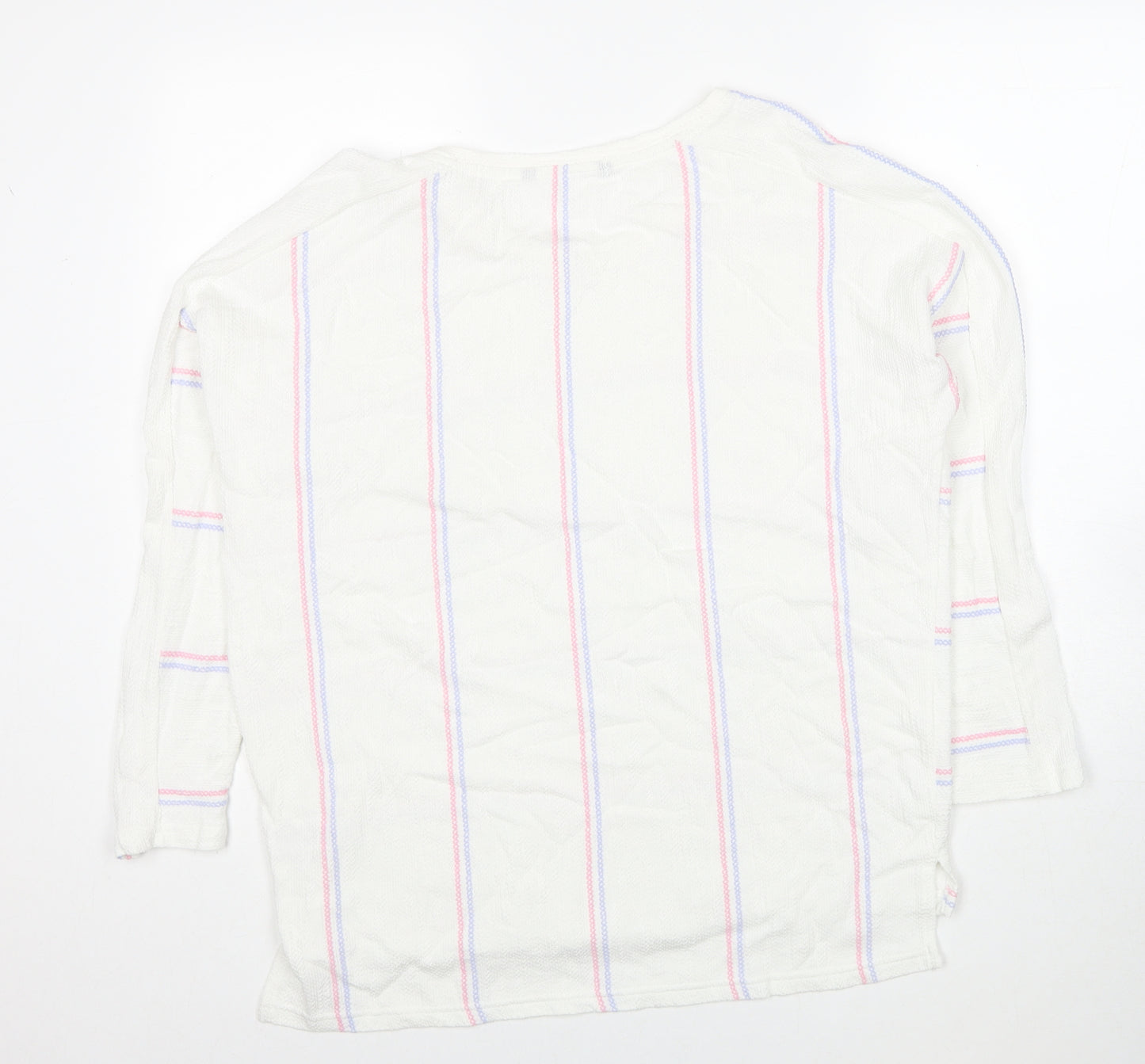 Preworn Womens White Boat Neck Striped Cotton Pullover Jumper Size 16